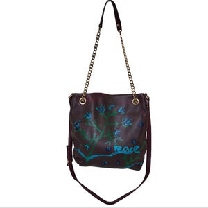 Michael Kors Handpainted Tote Cross body Leather Chain Shoulder Gold Tone